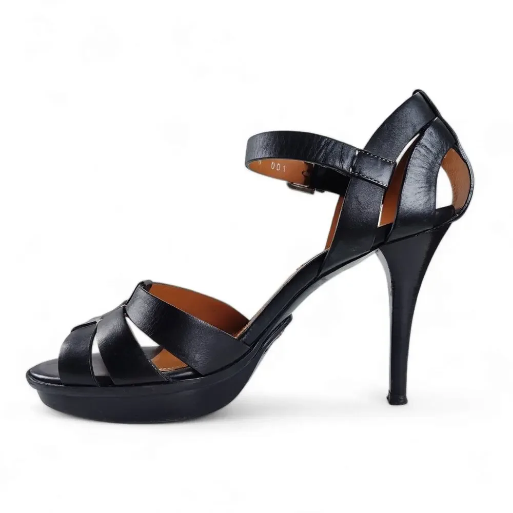 Ralph Lauren Collection Black Leather Platform Heels Ankle Strap Italy EU40